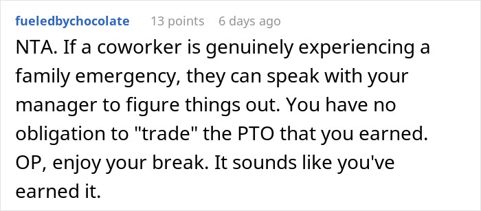 Person Asks If They're A Jerk For Not Giving Up Christmas Vacation So Coworkers With Families Can Have It Person Asks If They're A Jerk For Not Giving Up Christmas Vacation So Coworkers With Families Can Have It