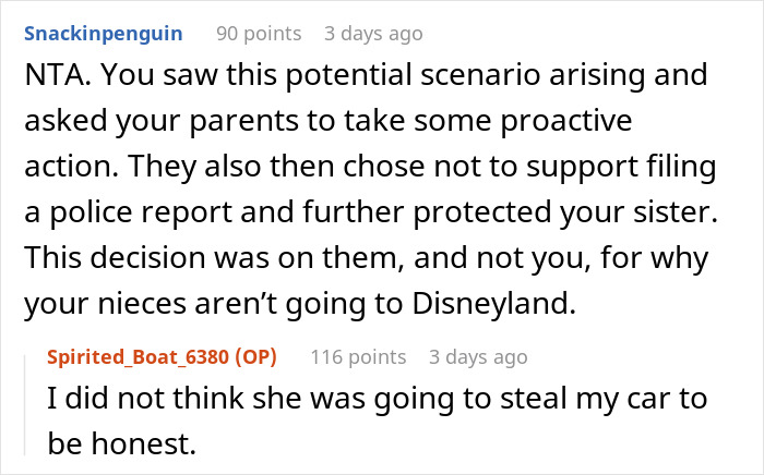 &ldquo;Am I A Jerk For Making My Parents Choose Between My Sister Going To Jail Or Replacing My Car With Their Vacation Money&rdquo;