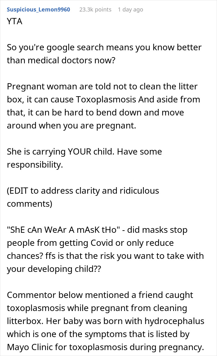 Guy Wonders If He's A Jerk For Refusing To Clean The Litter Box While His Wife Is Pregnant, The Internet Doesn't Hold Back