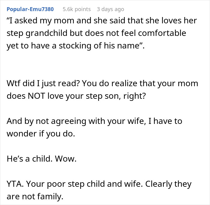 &ldquo;My Wife Refused To Drop It&rdquo;: Man&rsquo;s Family Refuses To Hang A Custom Christmas Stocking With Step-Grandchild&rsquo;s Name, So His Wife Refuses To Join Their Celebrations