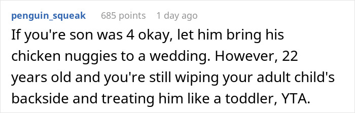Parent Took Online Wondering Whether They’re Indeed A Jerk For Letting Their 22-Year-Old Bring Fast Food To A Wedding Parent Took Online Wondering Whether They’re Indeed A Jerk For Letting Their 22-Year-Old Bring Fast Food To A Wedding