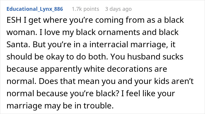 Husband Thinks It’s Unfair Their Christmas Decorations Only Represent Black People, But Wife Refuses To Replace Them Husband Thinks It’s Unfair Their Christmas Decorations Only Represent Black People, But Wife Refuses To Replace Them