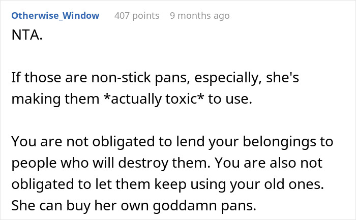 Woman Gets Dubbed 'Ridiculous' For Not Allowing Roommate To Use Her New Cookware As She Ruined The Old Ones