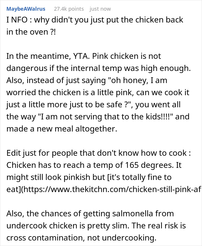 Dad Gets Bashed Online For Refusing To Serve Wife&rsquo;s Undercooked Chicken To Kids