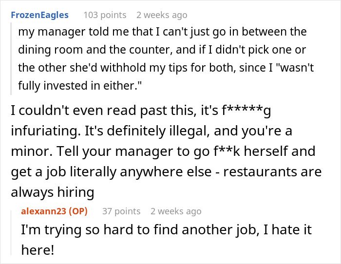 Manager Tells Waitress To Leave The New Girl Alone Or She'll Lose Her Tips While She Just Sits On Their Phones, Regrets It When Things Get Out Of Hand
