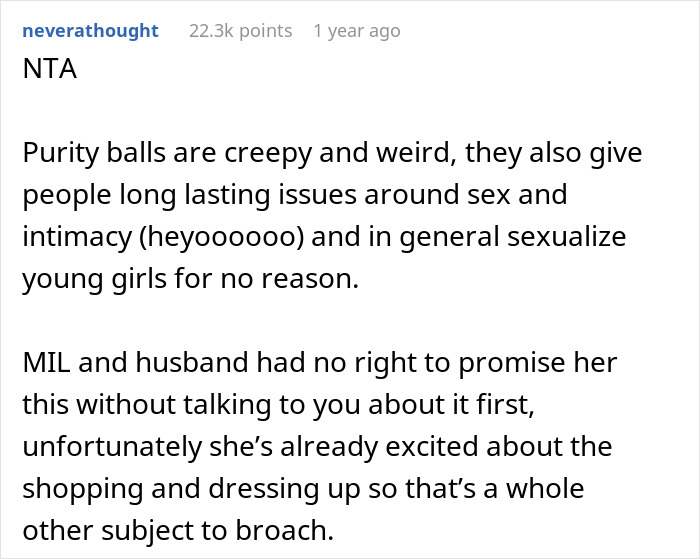 Woman Prohibits MIL From Taking Her 9 Y.O. Daughter To Church &ldquo;Purity Ball,&rdquo; Gets Called A Jerk