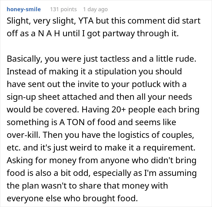 Money&rsquo;s Tight, So This Guy Skips Throwing $600 On Cooking For 27 People And Potlucks It, Some Guests Get Offended