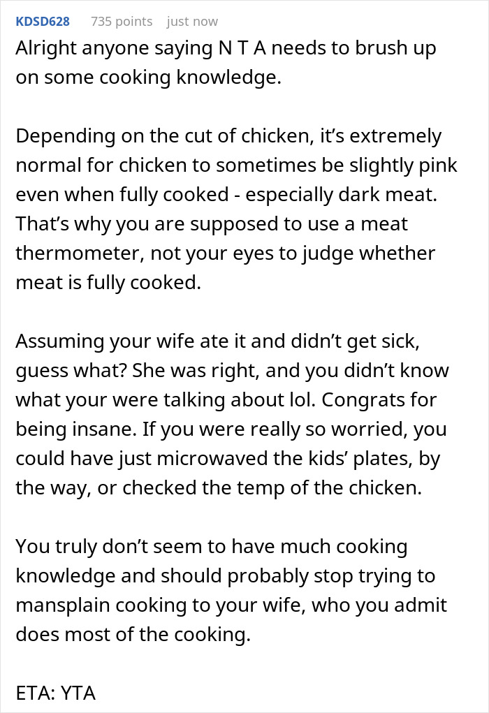 Dad Gets Bashed Online For Refusing To Serve Wife&rsquo;s Undercooked Chicken To Kids