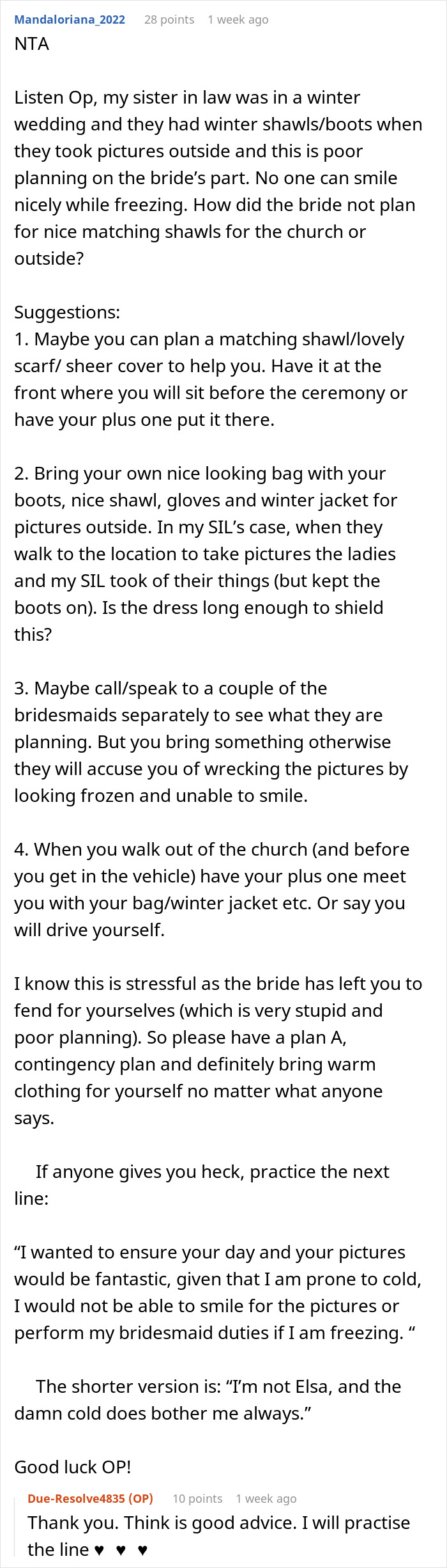 "We Are Absolutely NOT Allowed To Wear Coats”: Bridesmaid Stresses About Her Health After Bride Bans Coats From Her Winter Wedding "We Are Absolutely NOT Allowed To Wear Coats”: Bridesmaid Stresses About Her Health After Bride Bans Coats From Her Winter Wedding