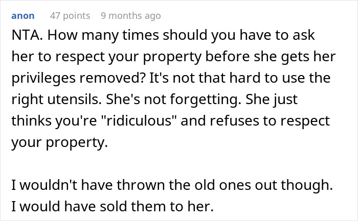 Woman Gets Dubbed 'Ridiculous' For Not Allowing Roommate To Use Her New Cookware As She Ruined The Old Ones