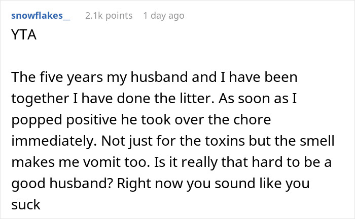 Guy Wonders If He's A Jerk For Refusing To Clean The Litter Box While His Wife Is Pregnant, The Internet Doesn't Hold Back