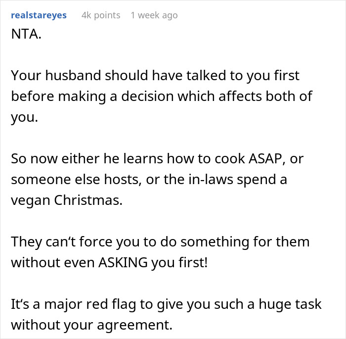 Vegan Woman Wonders "Am I A Jerk For Refusing To Host My In-Laws For Christmas?"