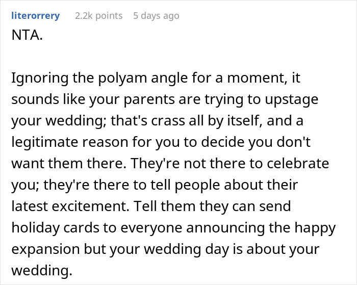 Bride Bans Polyamorous Parents' Throuple Partner From Her Wedding And Asks Folks Online If She's The Bad Guy