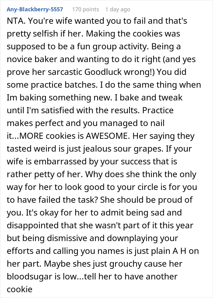 Wife Challenges Her Husband To Give Her Cookie-Baking Tradition A Try, He Ends Up Upstaging Her, Family Drama Ensues Wife Challenges Her Husband To Give Her Cookie-Baking Tradition A Try, He Ends Up Upstaging Her, Family Drama Ensues
