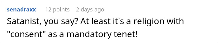 Comment questioning a religion and discussing the concept of consent, related to an employee's tattoo idea. Comment questioning a religion and discussing the concept of consent, related to an employee's tattoo idea.