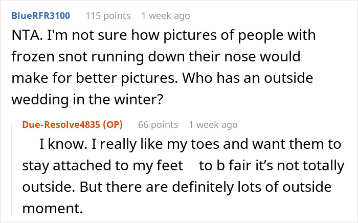 "We Are Absolutely NOT Allowed To Wear Coats”: Bridesmaid Stresses About Her Health After Bride Bans Coats From Her Winter Wedding "We Are Absolutely NOT Allowed To Wear Coats”: Bridesmaid Stresses About Her Health After Bride Bans Coats From Her Winter Wedding