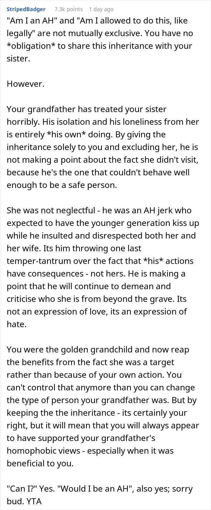 Sister Cut Ties With Grandad For His Anti-LGBTQ+ Views, Later Demanded Her Brother Share Half Of His Inheritance Sister Cut Ties With Grandad For His Anti-LGBTQ+ Views, Later Demanded Her Brother Share Half Of His Inheritance