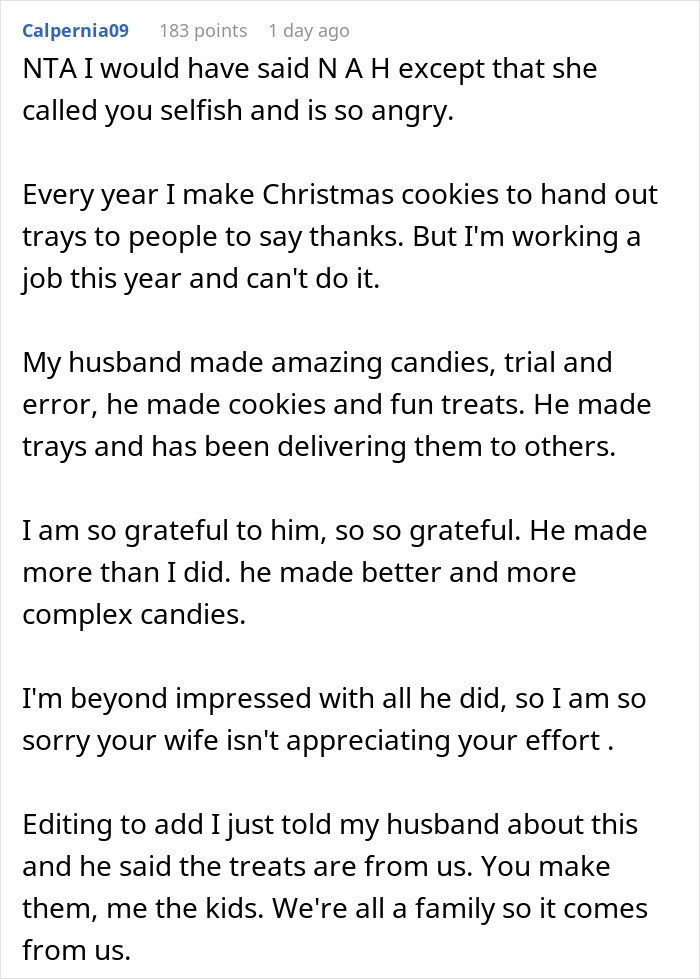 Wife Challenges Her Husband To Give Her Cookie-Baking Tradition A Try, He Ends Up Upstaging Her, Family Drama Ensues Wife Challenges Her Husband To Give Her Cookie-Baking Tradition A Try, He Ends Up Upstaging Her, Family Drama Ensues