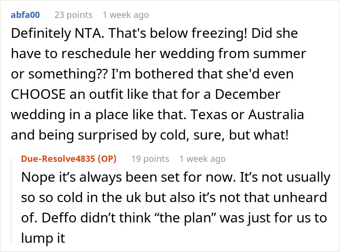 "We Are Absolutely NOT Allowed To Wear Coats”: Bridesmaid Stresses About Her Health After Bride Bans Coats From Her Winter Wedding "We Are Absolutely NOT Allowed To Wear Coats”: Bridesmaid Stresses About Her Health After Bride Bans Coats From Her Winter Wedding