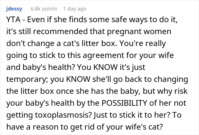 Guy Wonders If He's A Jerk For Refusing To Clean The Litter Box While His Wife Is Pregnant, The Internet Doesn't Hold Back