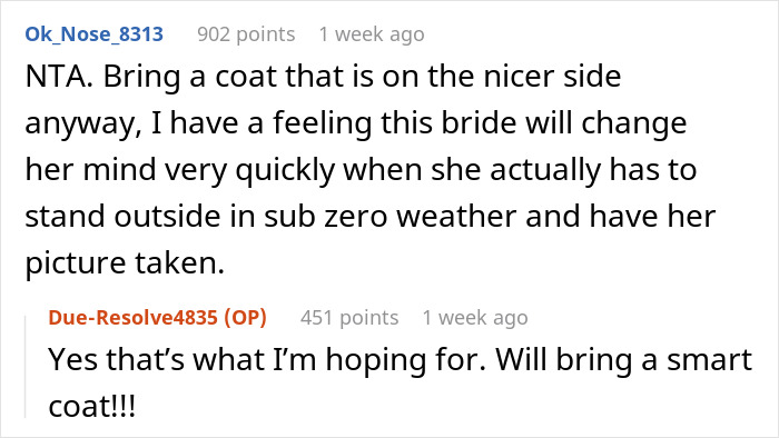 "We Are Absolutely NOT Allowed To Wear Coats”: Bridesmaid Stresses About Her Health After Bride Bans Coats From Her Winter Wedding "We Are Absolutely NOT Allowed To Wear Coats”: Bridesmaid Stresses About Her Health After Bride Bans Coats From Her Winter Wedding