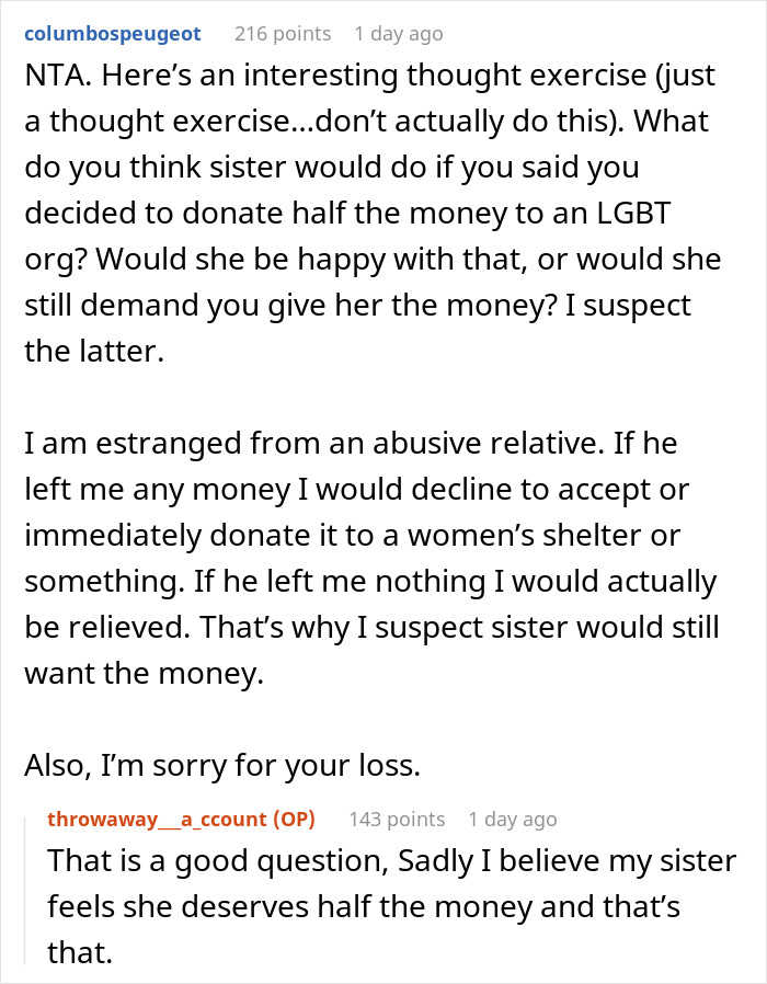 Sister Cut Ties With Grandad For His Anti-LGBTQ+ Views, Later Demanded Her Brother Share Half Of His Inheritance Sister Cut Ties With Grandad For His Anti-LGBTQ+ Views, Later Demanded Her Brother Share Half Of His Inheritance