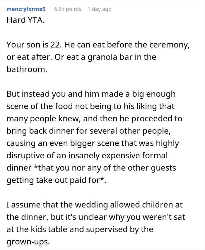 Parent Took Online Wondering Whether They’re Indeed A Jerk For Letting Their 22-Year-Old Bring Fast Food To A Wedding Parent Took Online Wondering Whether They’re Indeed A Jerk For Letting Their 22-Year-Old Bring Fast Food To A Wedding