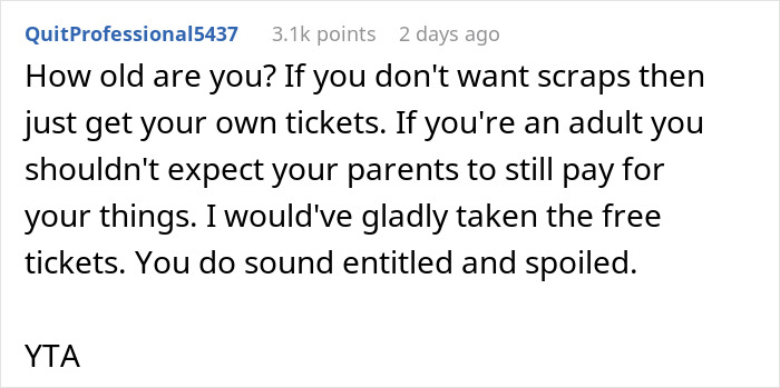 "They Just Threw Me The Scraps": Woman Is Told To 'Grow Up' After Getting Mad At Her Dad Who Bought Better Tickets To A Show For His Wife "They Just Threw Me The Scraps": Woman Is Told To 'Grow Up' After Getting Mad At Her Dad Who Bought Better Tickets To A Show For His Wife