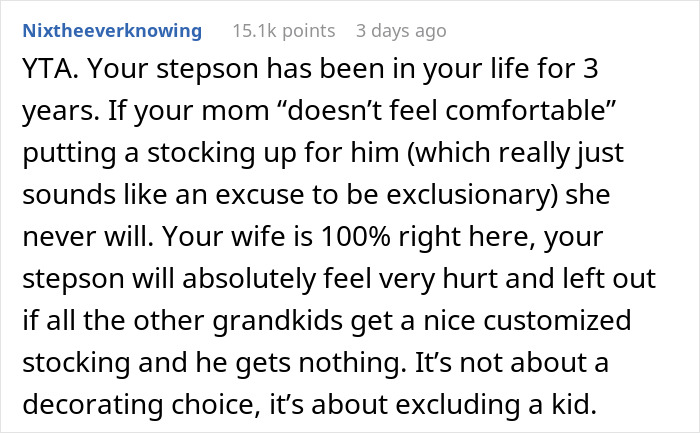 &ldquo;My Wife Refused To Drop It&rdquo;: Man&rsquo;s Family Refuses To Hang A Custom Christmas Stocking With Step-Grandchild&rsquo;s Name, So His Wife Refuses To Join Their Celebrations