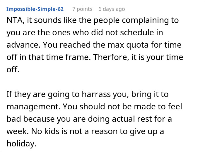 Person Asks If They're A Jerk For Not Giving Up Christmas Vacation So Coworkers With Families Can Have It Person Asks If They're A Jerk For Not Giving Up Christmas Vacation So Coworkers With Families Can Have It