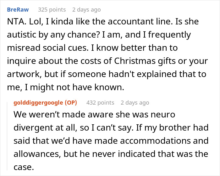 "The Whole Table Went Silent": Person Calls Brother's GF A Gold Digger After She Googled The Cost Of Their Christmas Gifts