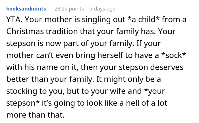 &ldquo;My Wife Refused To Drop It&rdquo;: Man&rsquo;s Family Refuses To Hang A Custom Christmas Stocking With Step-Grandchild&rsquo;s Name, So His Wife Refuses To Join Their Celebrations