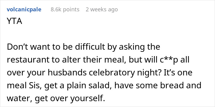 Wife Doesn't Attend Her Husband's Promotion Dinner All Because Of Her Picky Eating, The Internet Gives Her A Wake-Up Call Wife Doesn't Attend Her Husband's Promotion Dinner All Because Of Her Picky Eating, The Internet Gives Her A Wake-Up Call