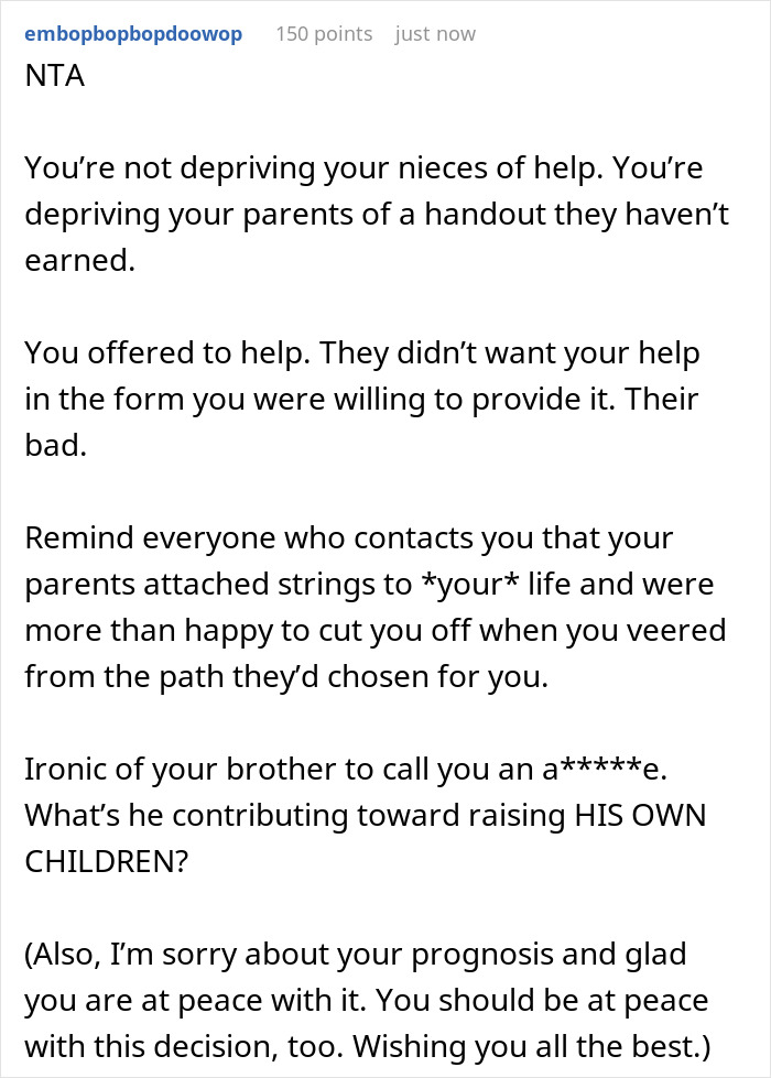 Woman Refuses To Simply Give Money To Her Parents Who Are Raising Her Nieces As They Are Ultra-Religious, But Leaves Them Inheritance With A Condition