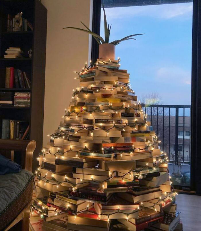 I Made Our Christmas Tree Out Of Books This Year