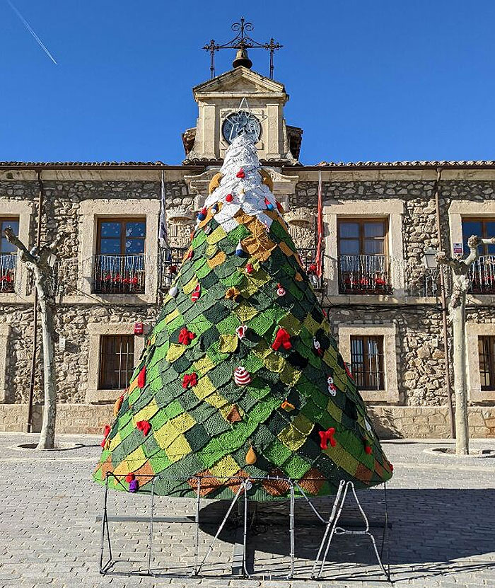 Crochet Christmas Tree In Lozoya Main Square (Madrid, Spain) Made By A Group Of Women From The Town