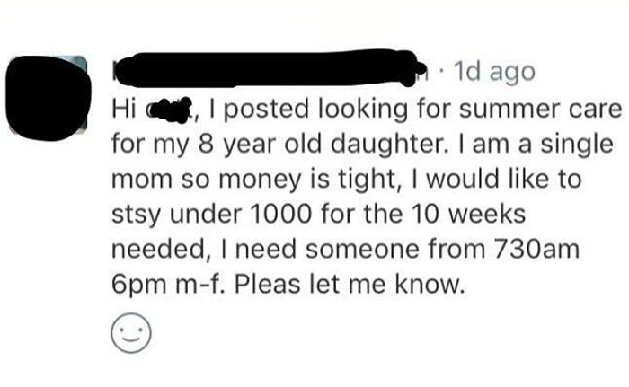 Single Mom Would Like To Pay Less Than 2$ An Hour For Childcare