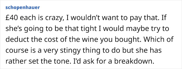 Woman Brings 5 Bottles Of Wine To Sister-In-Law's Christmas Dinner, Is Charged Additional $50 For Food Woman Brings 5 Bottles Of Wine To Sister-In-Law's Christmas Dinner, Is Charged Additional $50 For Food
