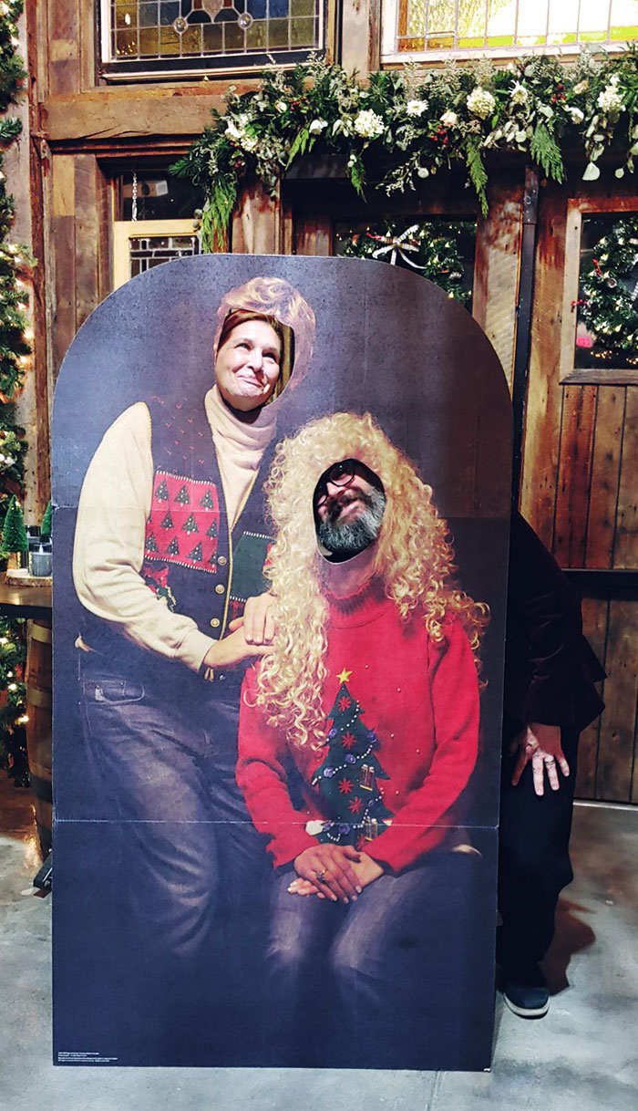 My Husband And I Attempting To Take A Picture At Last Night's Christmas Party