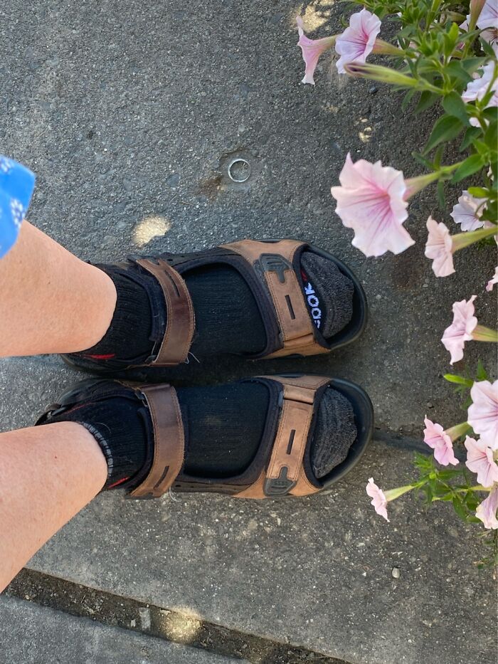 Men’s Sandals With Sox. And A Dress. I Have Mobility Issues But This Is Still Ugly