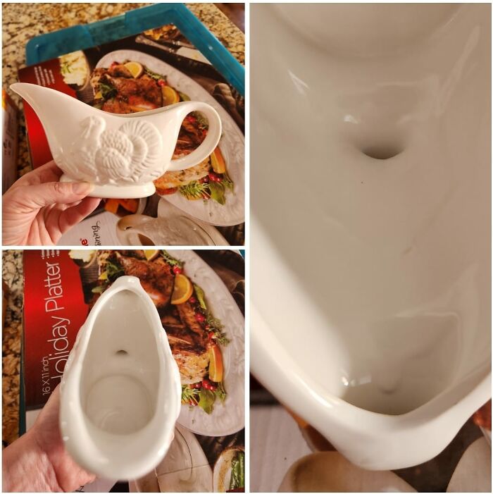 The Hollow Handle On This Thanksgiving Gravy Boat. Added Bonus: It's Too Constricted In The Middle For Me To Run A Pipe Cleaner Through It