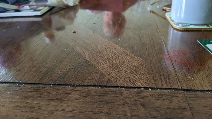 This Channel 3" From The Edge Of My Parents' Dining Room Table. It Has Been The Bane Of My Existence Fir At Least 35 Years. Crumbs For Scale