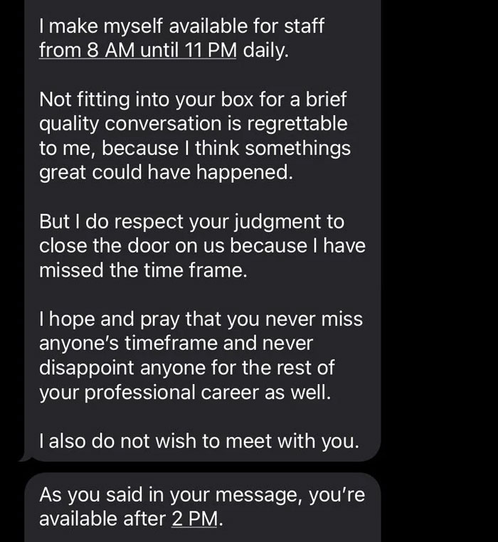 Woman Refuses To Speak With An Interviewer After He Missed Two Scheduled Calls, Shares Unhinged Texts That Followed Woman Refuses To Speak With An Interviewer After He Missed Two Scheduled Calls, Shares Unhinged Texts That Followed