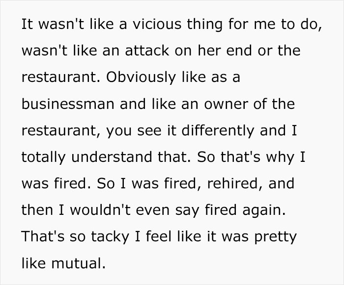 Fired Waitress Teaches Manager A Lesson By Exposing Her Unethical PTO Tactics To Owner, Gets Rehired Fired Waitress Teaches Manager A Lesson By Exposing Her Unethical PTO Tactics To Owner, Gets Rehired