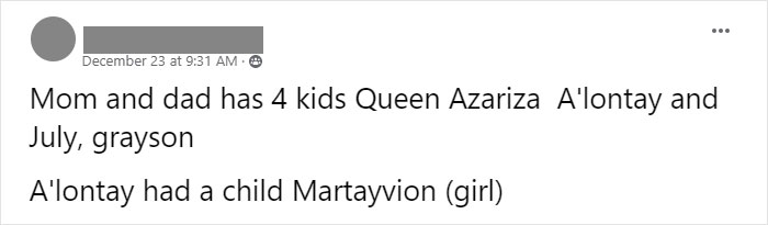 Mom And Dad Has 4 Kids Queen Azariza A'lontay And July, Grayson A'lontay Had A Child Martayvion (Girl)