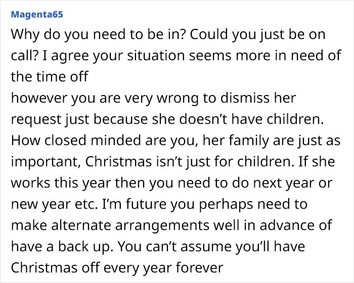 Mom Asks If She's A Jerk For Asking Childfree Coworker To Withdraw Her Christmas Holiday Request