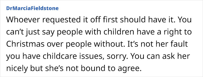 Mom Asks If She's A Jerk For Asking Childfree Coworker To Withdraw Her Christmas Holiday Request