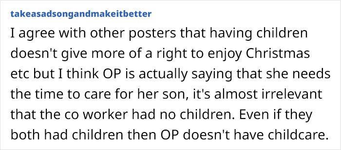 Mom Asks If She's A Jerk For Asking Childfree Coworker To Withdraw Her Christmas Holiday Request