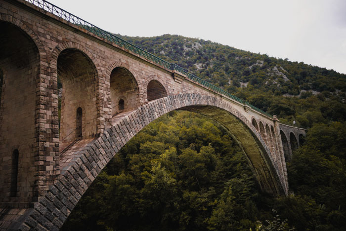 Solkan bridge with forest