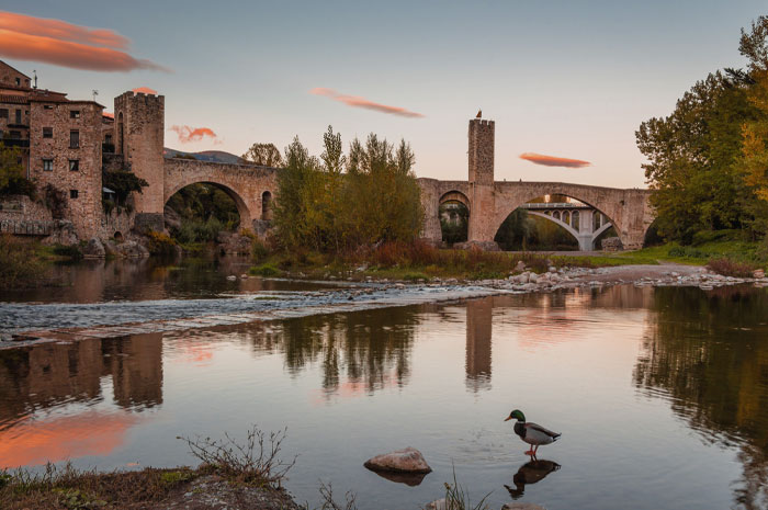 Puente De Besalú bridge with river and old buildings